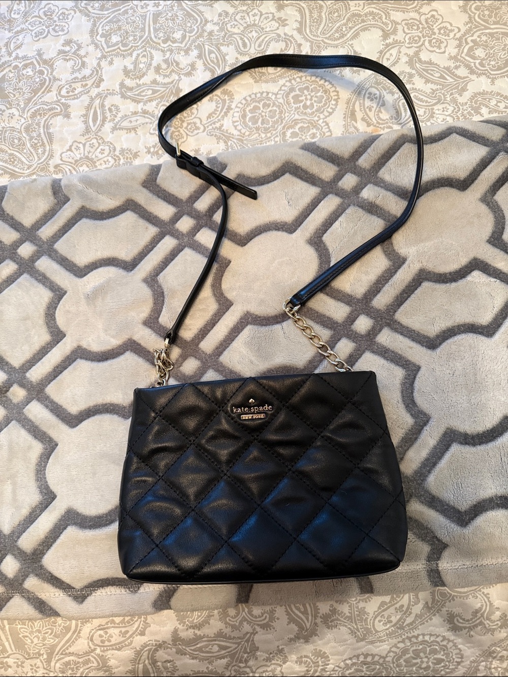 kate spade Black Quilted Leather Crossbody with Gold Chain Accent